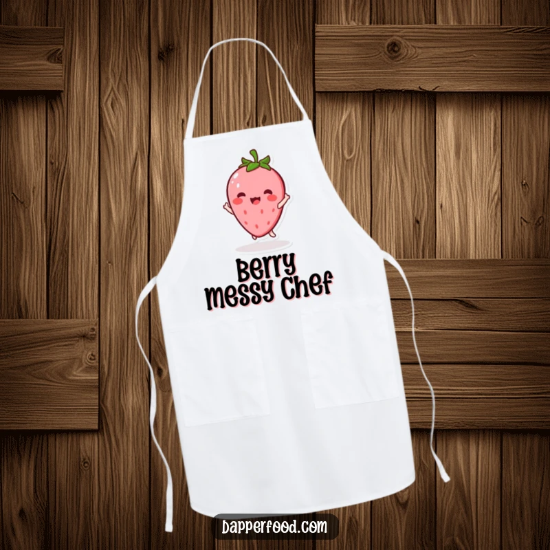 Funny Kawaii Strawberry Apron: A cheerful character twirling happily while cooking, combining practicality and humor, a great funny gift.