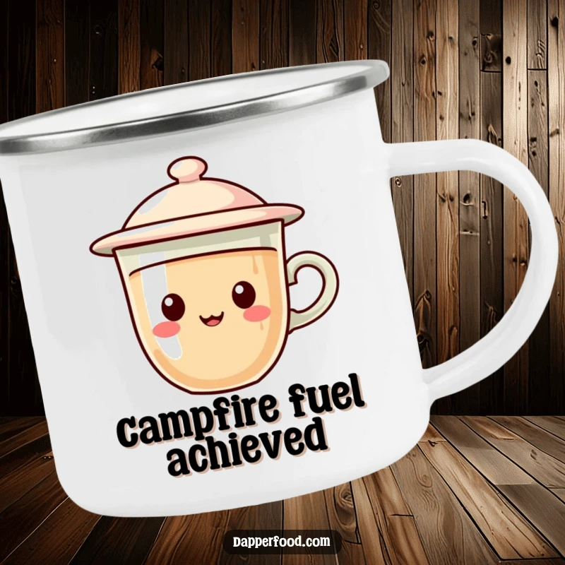 Funny UFO coffee camping mug with a hovering cup character and flying saucer lid, ideal for adventurous brews.