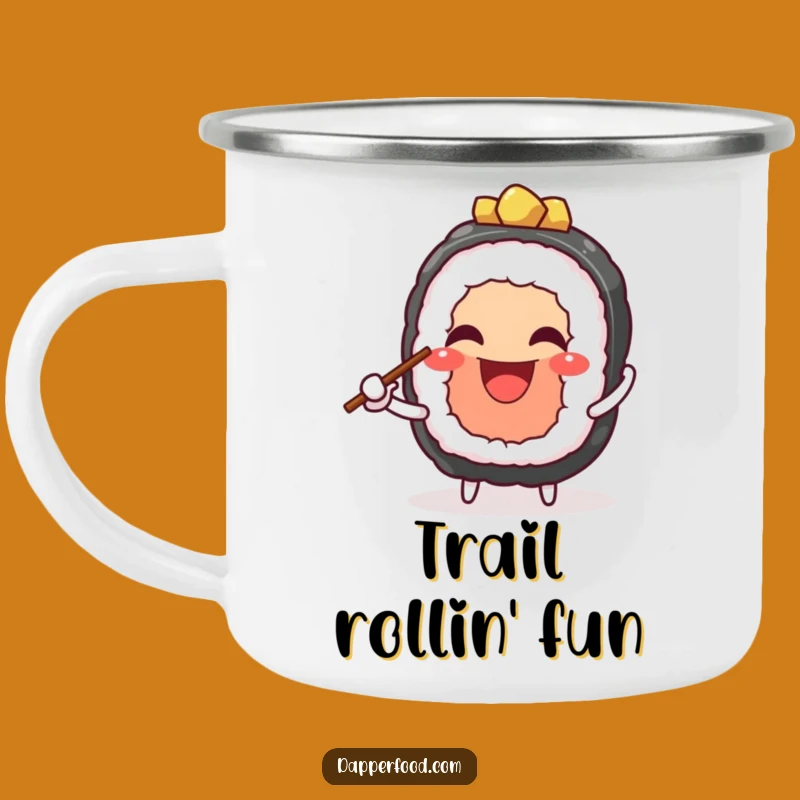 Funny Enamel Sushi Juggling Camping Mug - Adventure & Cheerful Sips Gift