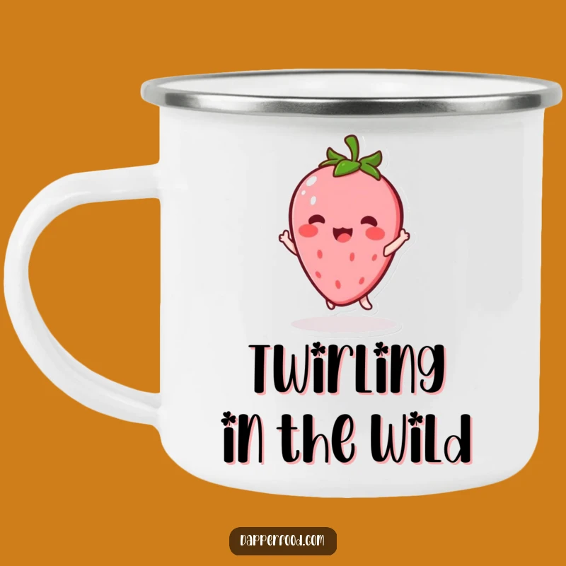 Funny Kawaii Strawberry Camping Mug: Adventure with Twirling Fun, Perfect Funny Gift