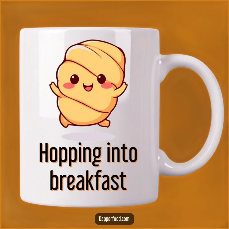 Funny Kawaii Croissant Hop Mug: Start Your Day with a Cheerful Pastry Gift