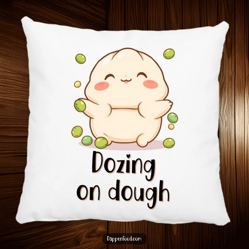 Funny Dumpling Pillow featuring a playful character with rosy cheeks, balancing on a tiny ball, offering soft comfort and adorable charm.
