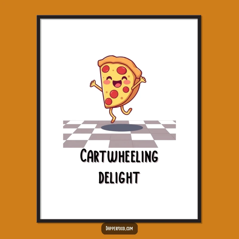 Funny Pizza Cartwheel Digital Art Print - Instant Cheesy Energy
