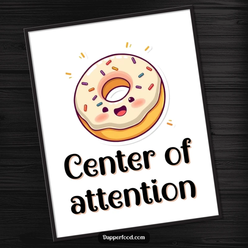 Funny digital art print of an excited donut with sprinkles joyfully spinning on its edge, vibrant and sweet.