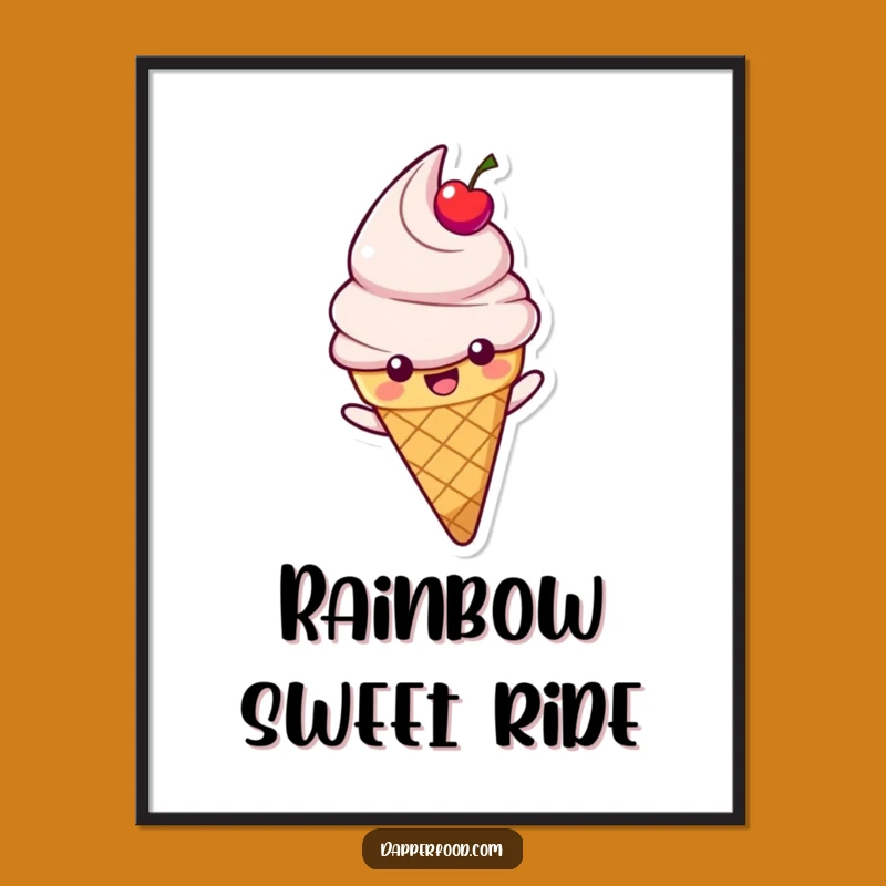 Funny Ice Cream Rainbow Digital Art - Printable Cone Slide Graphic for Sweet Decor