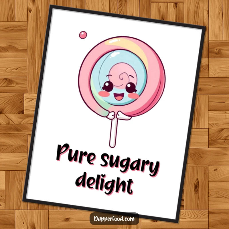 Funny Kawaii Lollipop Digital Art Print: A high-resolution image of a character spinning gleefully, instant decor and a funny gift.