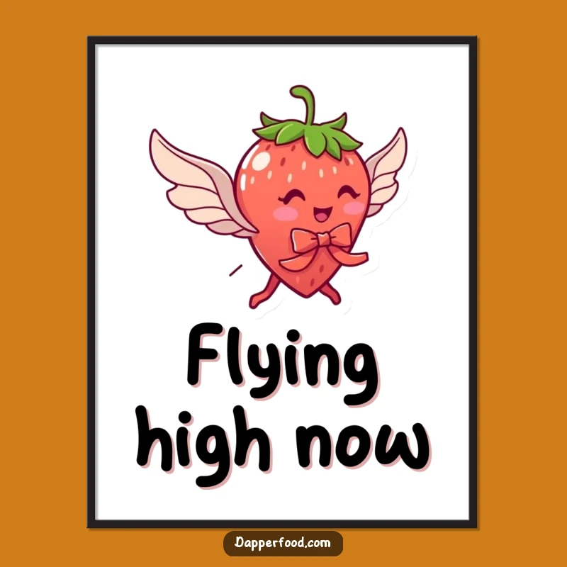 Funny Strawberry Flying Wings Digital Art: Instant Sweet Decor Gift