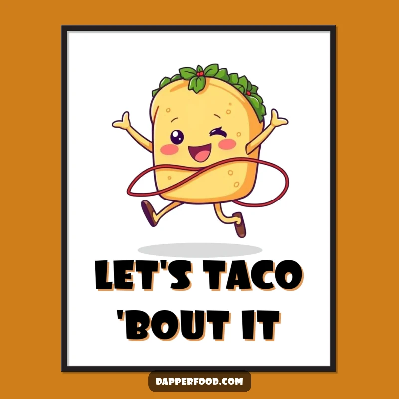 Funny Taco Jumping Rope Digital Art Print Instant Zesty and Hilarious Decor