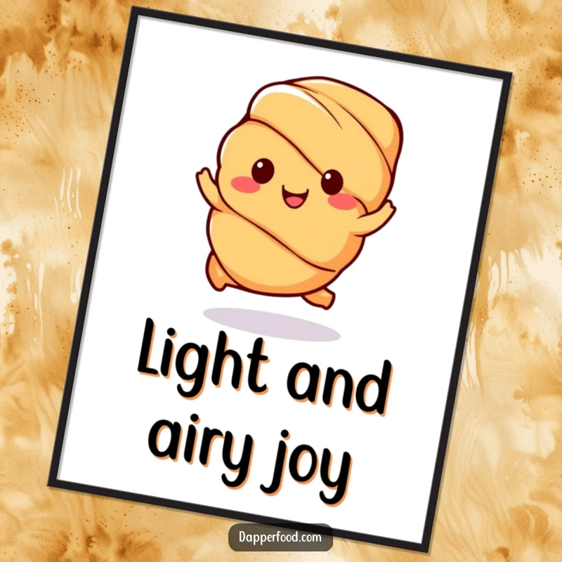 Funny Kawaii Croissant Digital Art Print: A high-resolution image of a character hopping happily, instant decor and a funny gift.
