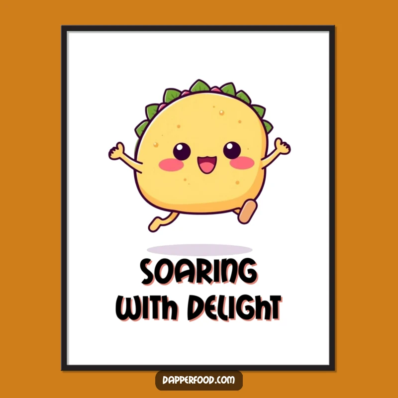 Printable Funny Kawaii Taco Art: Energetic Leaping Taco Digital File