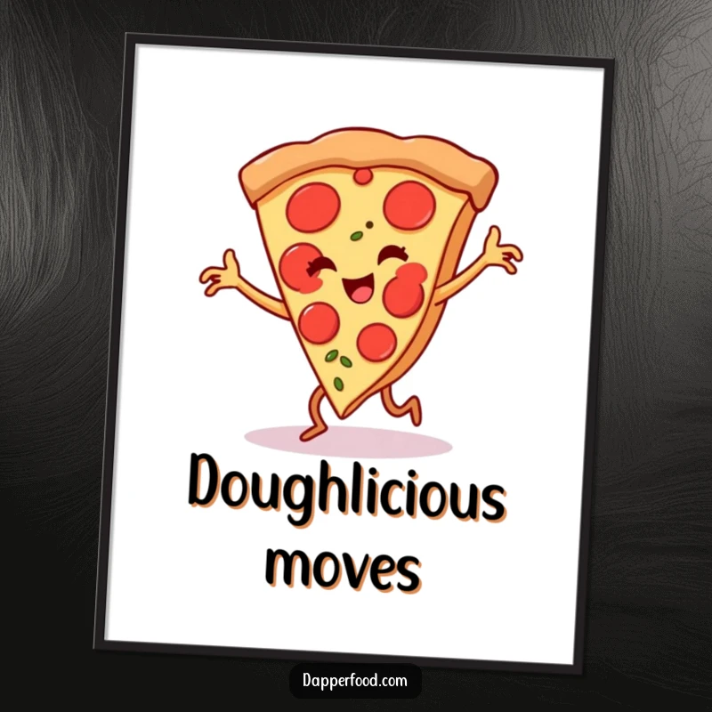 Funny pizza slice poster, tiny legs performing an energetic flamenco dance, capturing a moment of pure, humorous artistic expression.