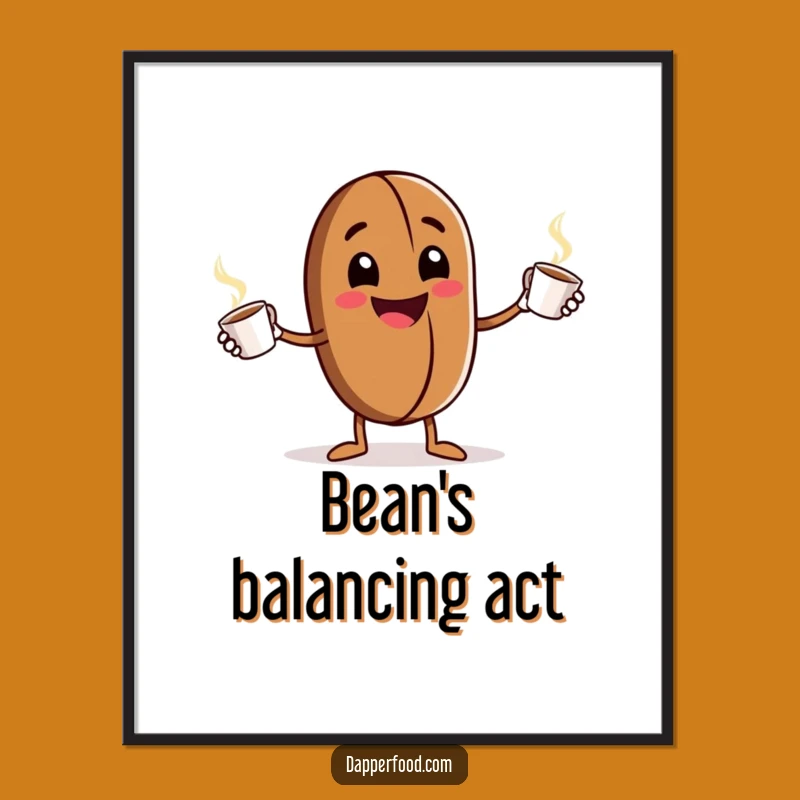 Funny Coffee Bean Juggling Poster: Grinning Character Art, Decorate with Energy, Unique Funny Gift