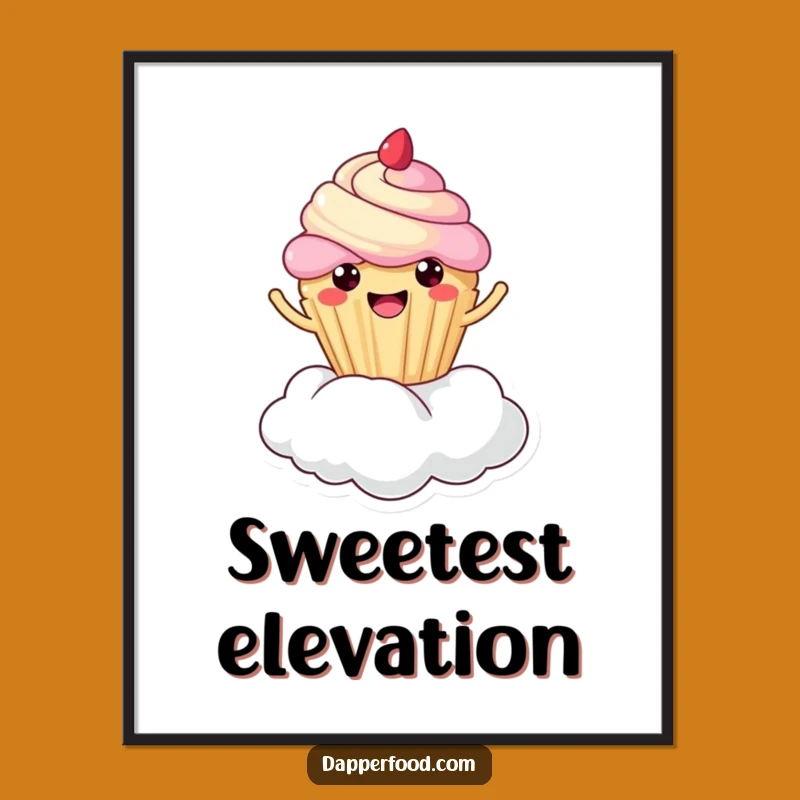 Funny Cupcake Cloud Bounce Poster: Joyful Kawaii Art for Sweet Walls