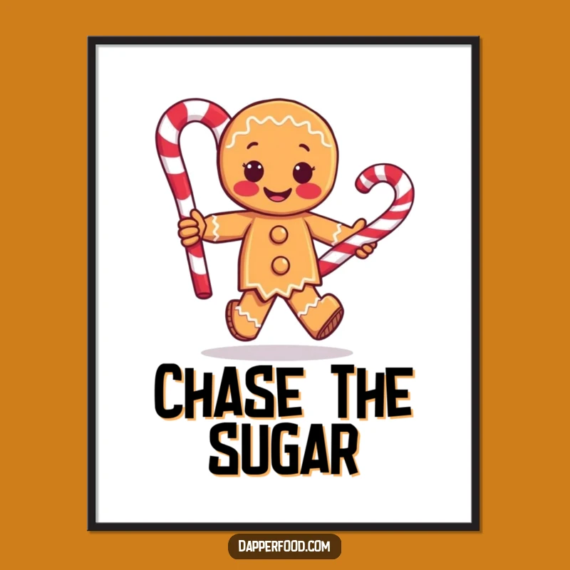 Funny Gingerbread Man Poster - Playful Candy Cane Wall Art Gift