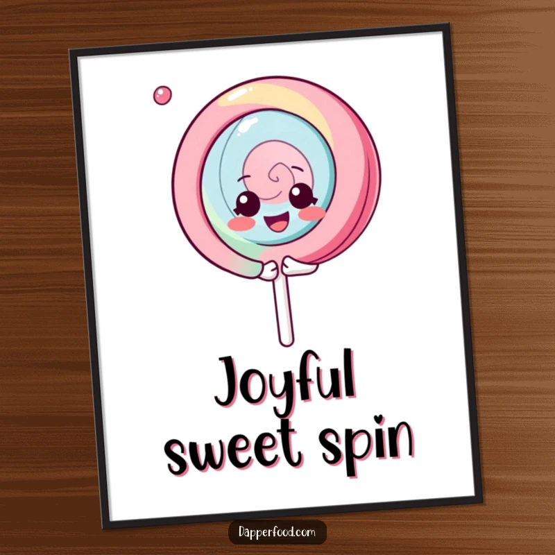 Funny Kawaii Lollipop Poster: A dynamic character captured mid-spin with glee, radiating happiness, a perfect funny gift.