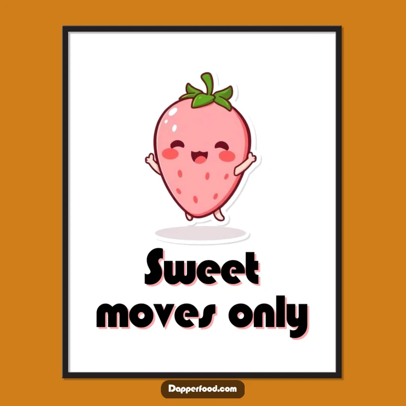 Funny Kawaii Strawberry Poster: Vibrant Twirling Art for a Cheerful Space Funny Gift
