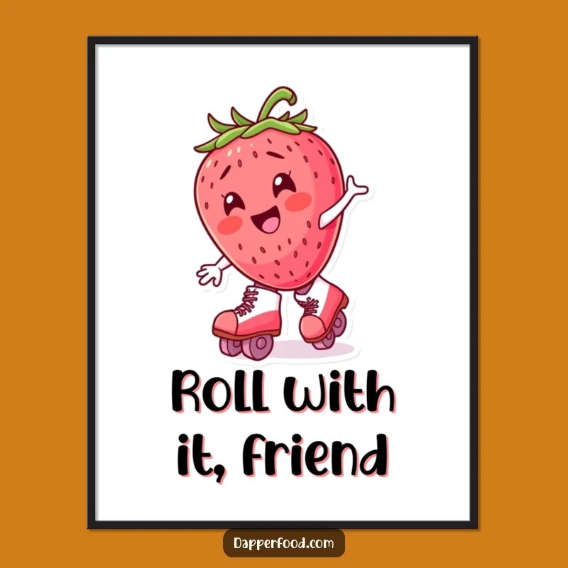 Funny Roller Skating Strawberry Poster - Hilarious Wall Art for a Cheerful Vibe