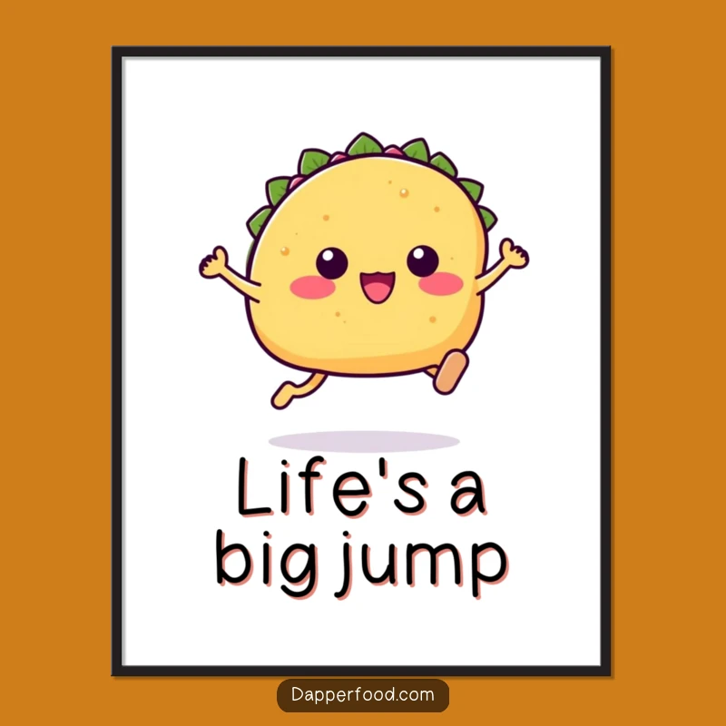 Dynamic Funny Kawaii Taco Poster: Leaping Taco Art for Walls