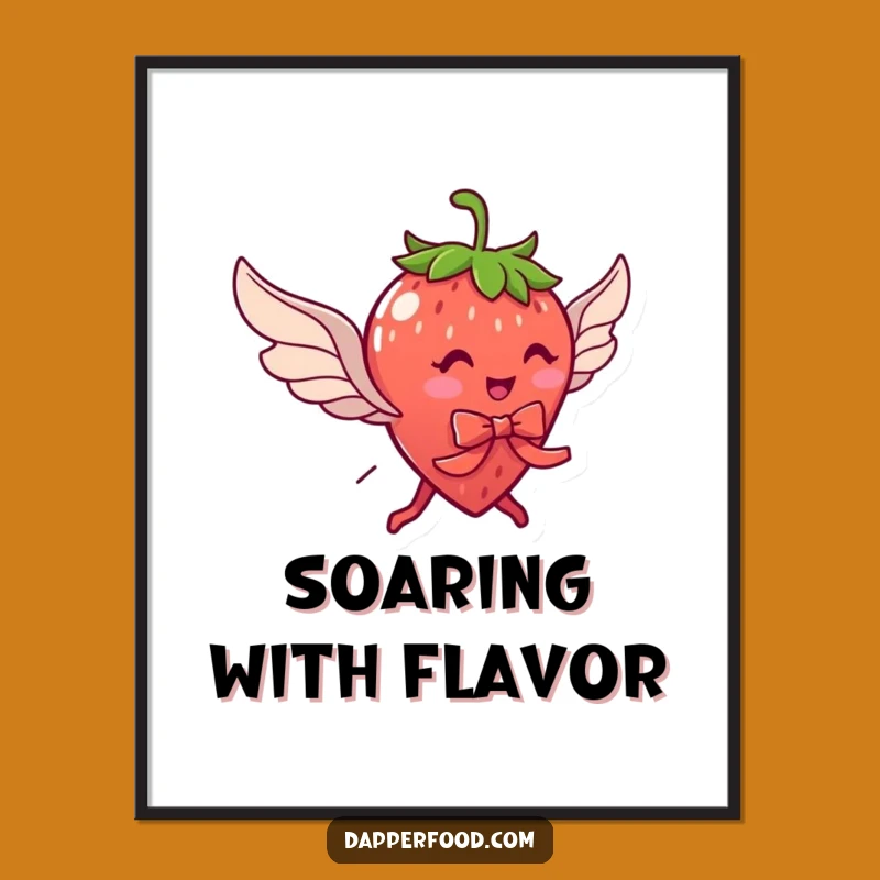 Funny Strawberry Flying Wings Poster: Sweet Whimsical Wall Art Gift
