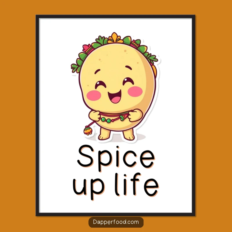 Funny Taco Fiesta Poster: Smiling Taco Character Shaking Maracas, Hilarious Wall Art Gift!