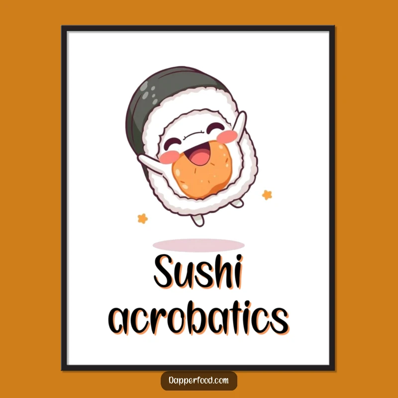 Funny Sushi Roll Somesault Poster: Joyful Kawaii Art for Your Walls