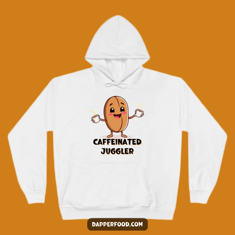 Funny Coffee Bean Juggling Hoodie: Cozy Energetic Character Design, Perfect Funny Gift for Warmth