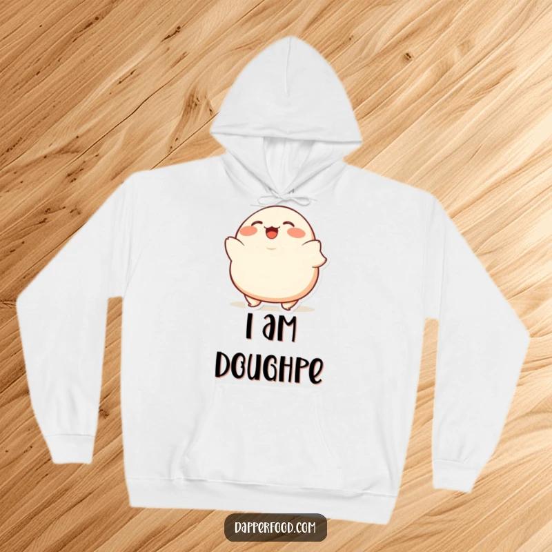 Funny Dumpling Bob Hoodie featuring a plump, giggling dumpling character bobbing up and down, cozy and amusing.