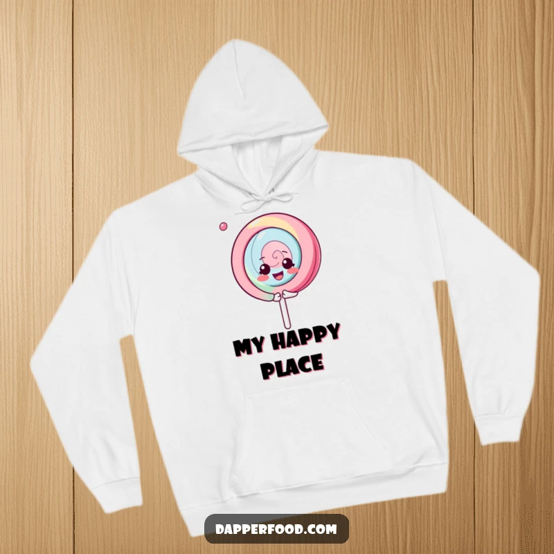 Funny Kawaii Lollipop Hoodie: A cute character spinning gleefully, offering comfort and cheer, a fantastic funny gift.