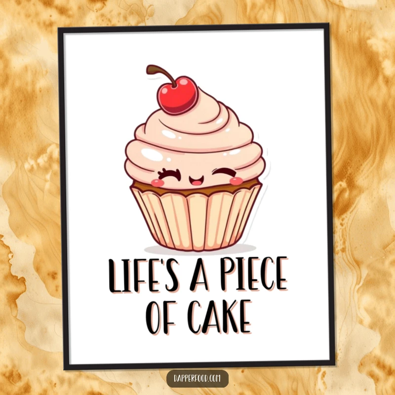 Funny Free Printable Wall Art: A cheeky cupcake with a tilted cherry winks, adding sweet, mischievous charm to any room.