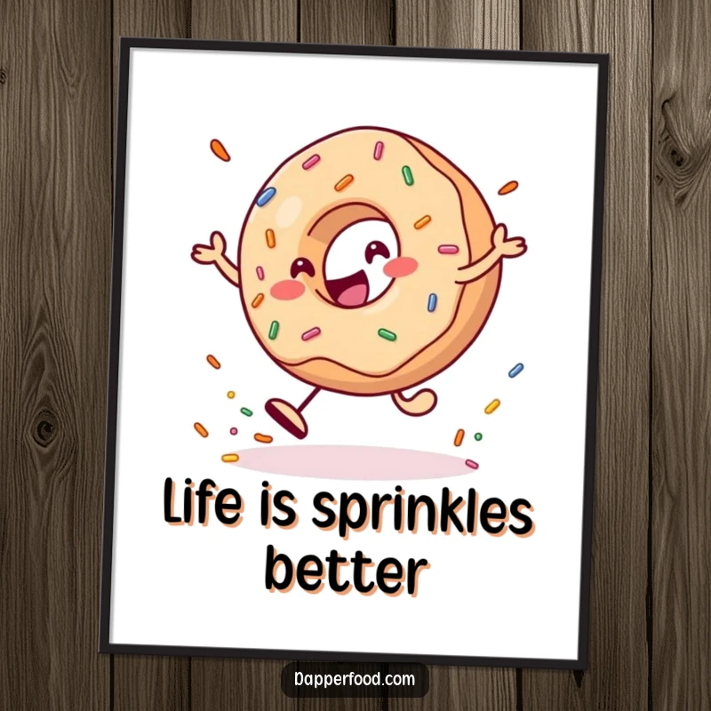 Funny Free Printable Wall Art: A cheerful donut bounces a giant sprinkle, radiating joy and color.