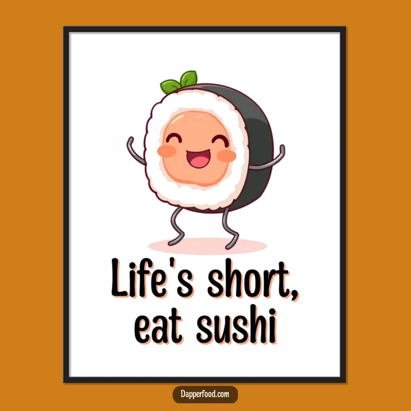 Funny Free Printable Wall Art: Bouncing Sushi Roll - Downloadable Food Art
