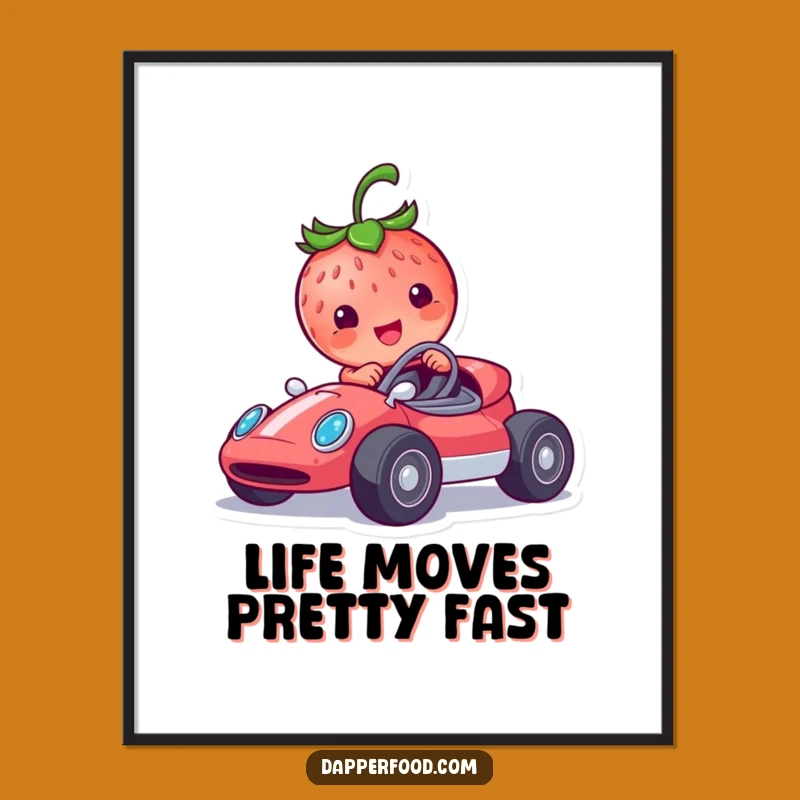 Funny Free Printable Wall Art: Racing Strawberry Character - Whimsical Downloadable Decor