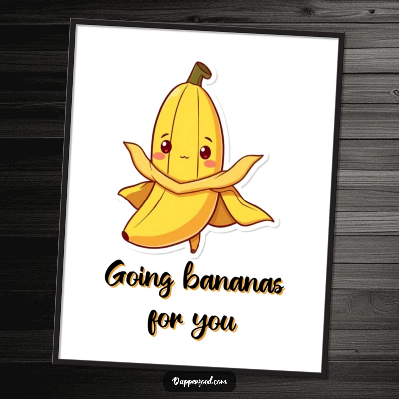 Funny Free Printable Wall Art of a curious banana wearing a peel cape, flying with a heroic and playful attitude.