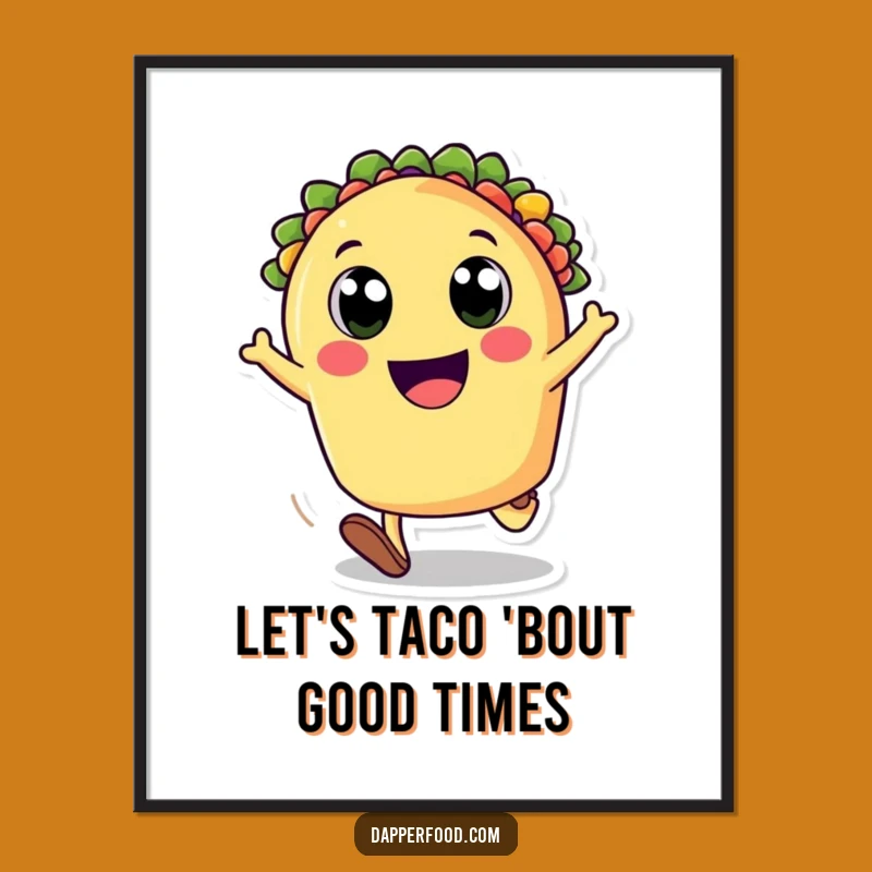Free Printable Funny Taco Wall Art: Joyful Cartwheeling Fiesta Decor Downloadable Decor