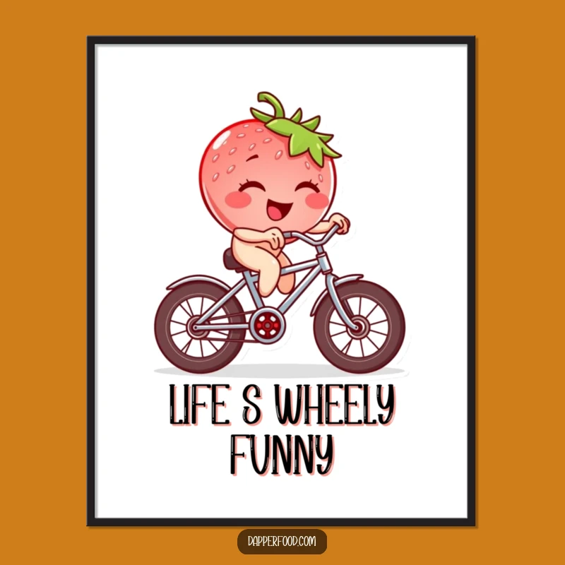 Free Printable Wall Art: Funny Strawberry Bicycle Rider, Quirky Downloadable Decor for Laughs