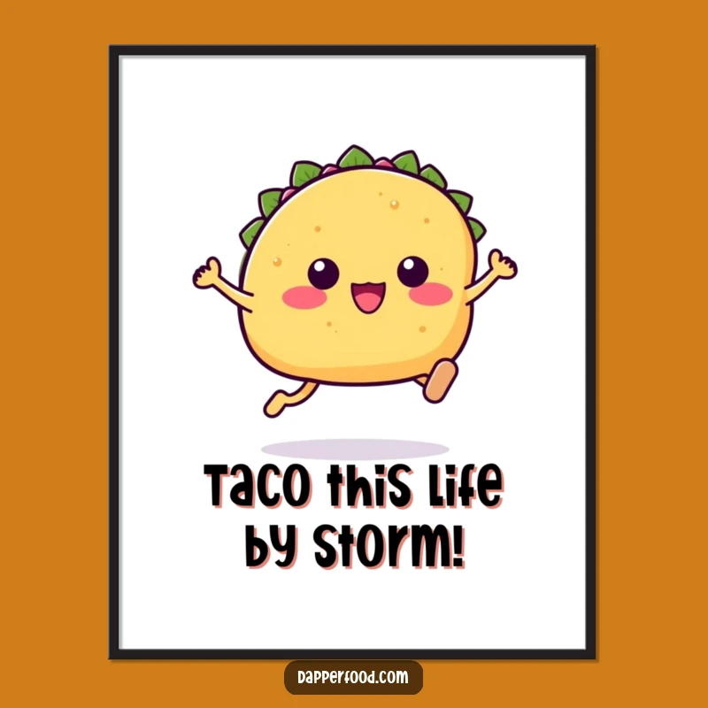 Funny Free Printable Wall Art: Leaping Kawaii Taco, Hilarious Downloadable Decor for Playful Spaces