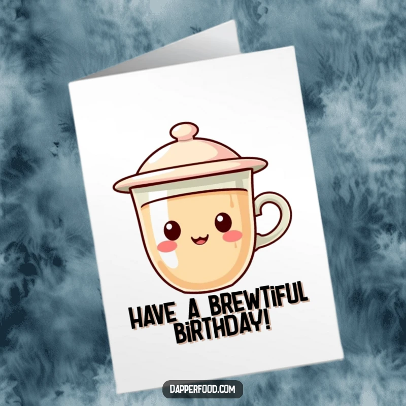 Funny Free Printable Birthday Card with a coffee cup character piloting a UFO lid, hovering gleefully for a birthday.