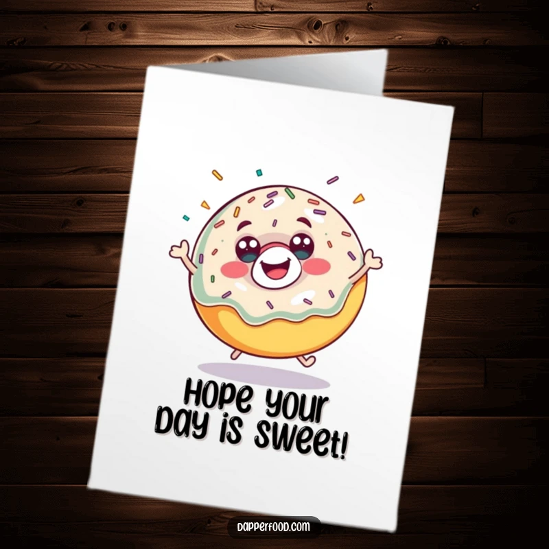 Funny Free Printable Birthday Card: Happy donut bouncing with sprinkles flying everywhere.