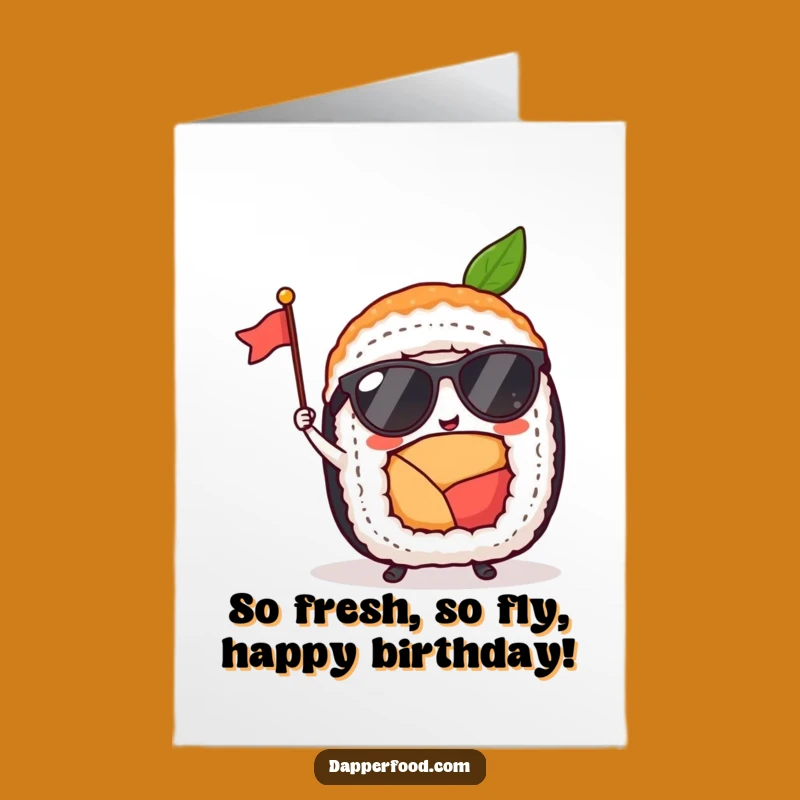 Free Printable Birthday Card: Funny Sushi Roll Shades Wave Flag Downloadable Greeting