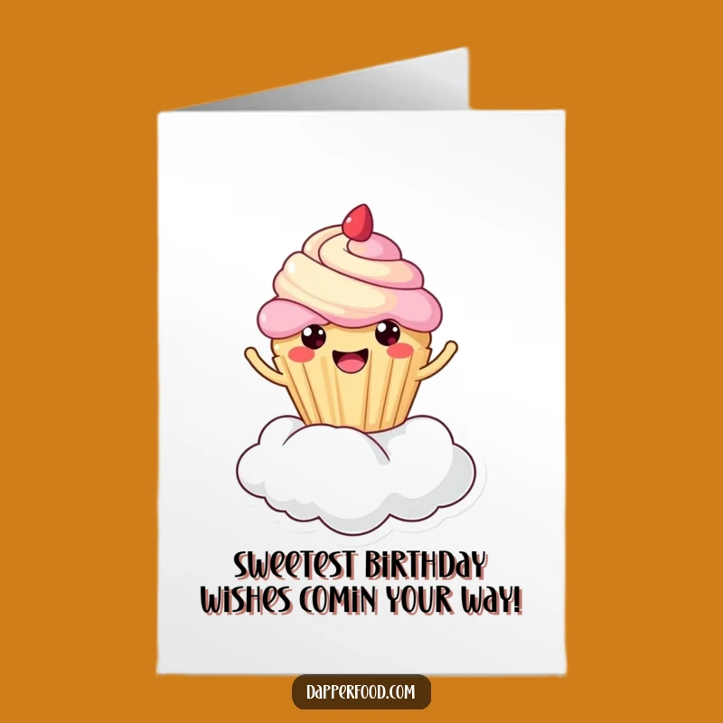 Free Printable Funny Cupcake Birthday Card: Kawaii Cloud Bouncer Joyful Downloadable Gift