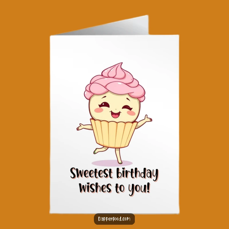 Free Printable Funny Cupcake Birthday Card: Giggling Pirouette Dancer Downloadable Gift