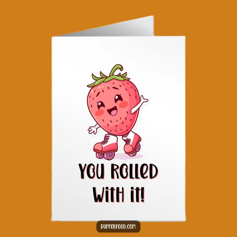 Free Printable Congrats Card: Wobbly Strawberry Skater Downloadable Cheering Gift