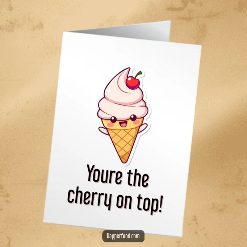 Funny Free Printable Congratulations Card: A happy ice cream cone with a cherry, joyfully sliding down a rainbow for a big win.