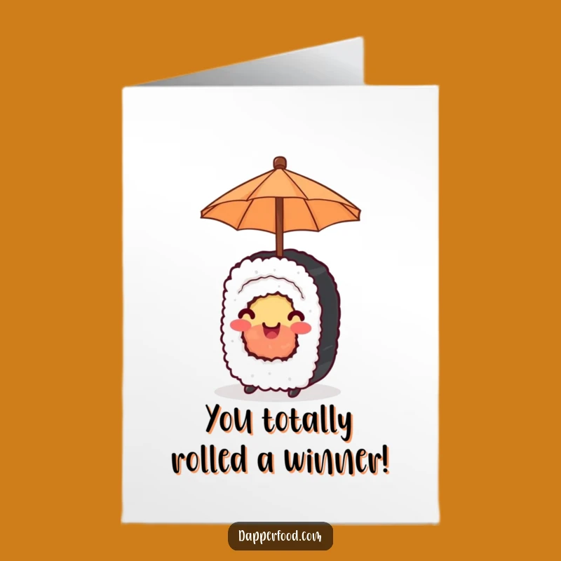 Free Printable Sushi Congrats Card: Umbrella Roll Downloadable Funny Gift