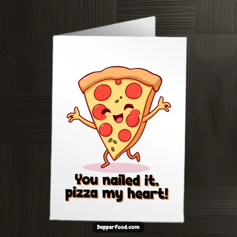 Funny Free Printable Congratulations Card: A joyful pizza slice dancing flamenco with tiny legs, spreading cheer for any achievement.