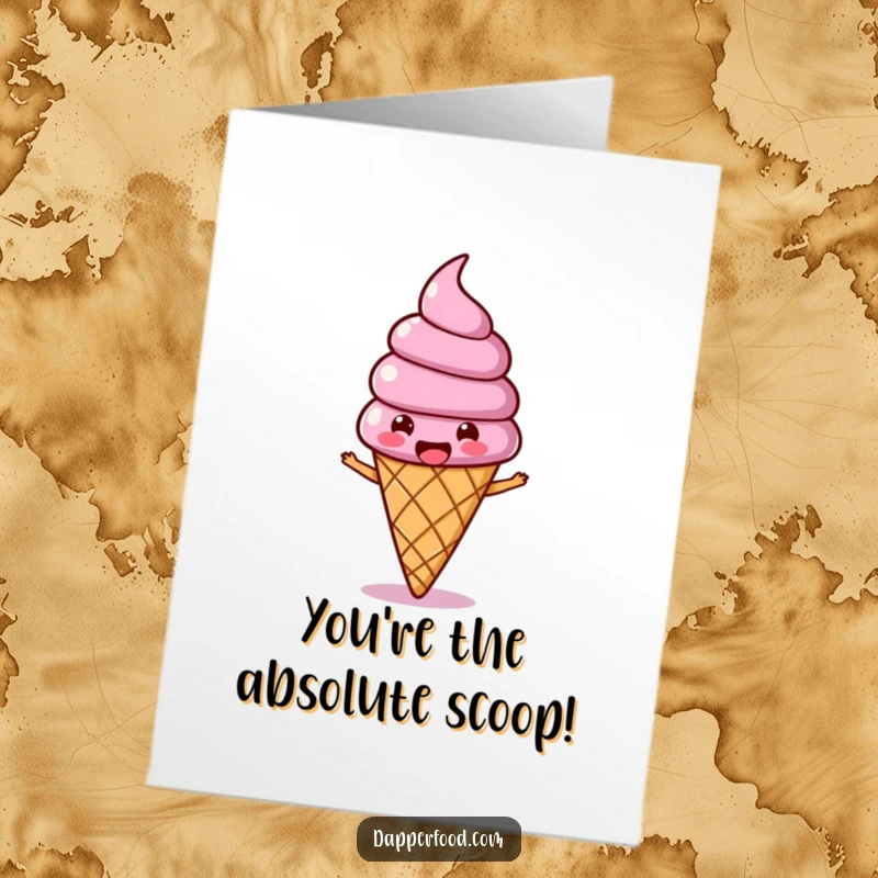 Funny Free Printable congratulations card with a joyous ice cream cone character bopping along, celebrating success.