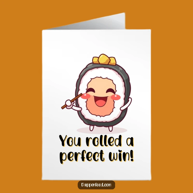 Free Printable Funny Sushi Congrats Card: Juggling Chopsticks for a Grinning Victory