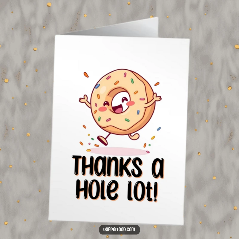 Funny Free Printable Thank You Card: A cheerful donut character bounces a large sprinkle, sending thanks.