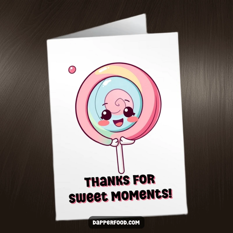 Funny Free Printable Thank You Card: Kawaii lollipop spinning gleefully, a delightful way to say thanks.