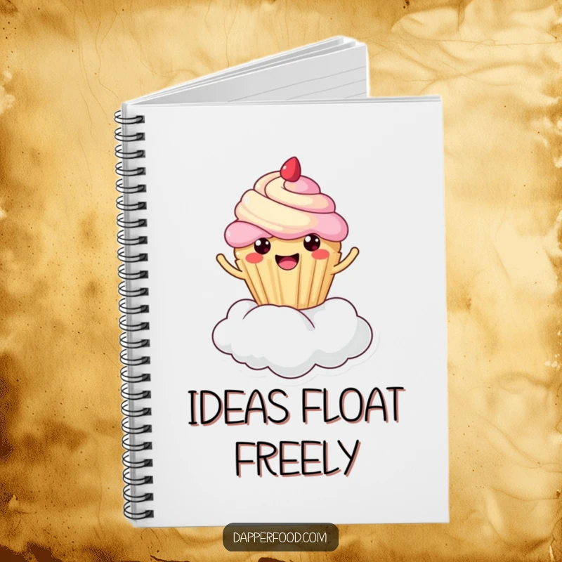 Funny cupcake cloud bounce notebook, kawaii character happily bouncing on a cloud, perfect for notes and ideas, great funny gift.